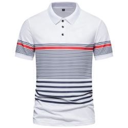 Mens Striped 3 Buttons Polo Shirt