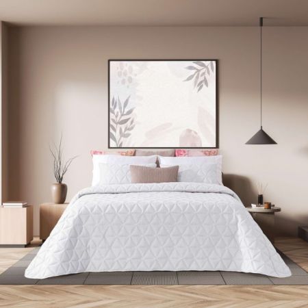 Geometric Pattern Bed Sheet White